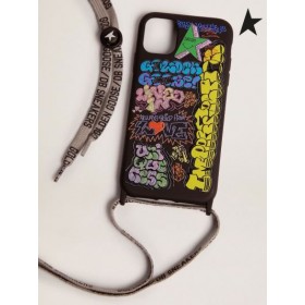 Etui Golden Goose dla iPhone ' a 12 i 12 Pro z nadrukiem w postaci graffiti i sznurowadłami z logo czarny