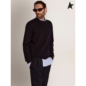 Sweter z okrągłym dekoltem Golden Goose Golden collection z ciemno-niebieskiego bawełny zużyta traktowaniem w kolorze granatowym