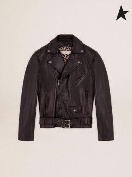 Gasca de aur de piele biker jacket black