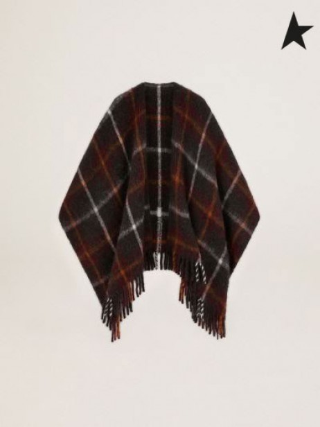 Gasca de aur de Călătorie de colectare Davie poncho în modelul de verificare a periat lână gri închis