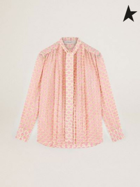 Gâsca de aur galben Pastel Călătorie de colectare camasa cu funda la guler și Art Deco-stil plumetis de imprimare galben