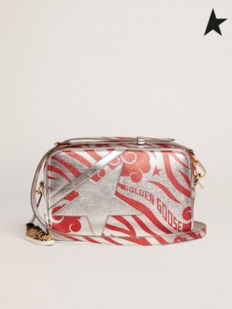 Golden Goose Star Geanta din argint-laminat de culoare din piele cu ton-pe-ton stele și roșu în dungi de tigru CNY print argintiu rosu