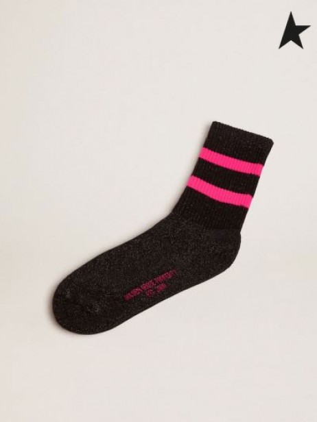 Gâsca de aur șosete Negre din lurex cu contrastante dungi fuchsia si negru logo-ul
