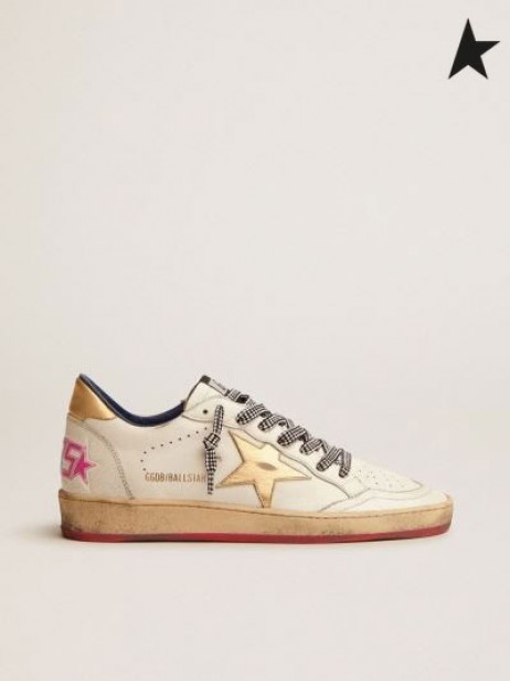 Gâsca de aur Mingea Star SRL adidași din piele alb cu aur laminat insertii de piele alba