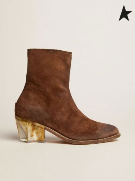 Golden Goose Star cizme maro lustruit piele de căprioară cu toc sculptat, cu un finisaj metalic maro