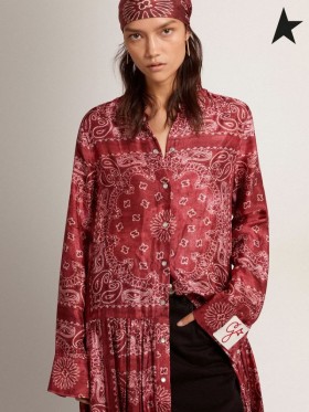 Gasca de aur de Aur de colectare cămașă rochie în burgundia cu paisley print visiniu