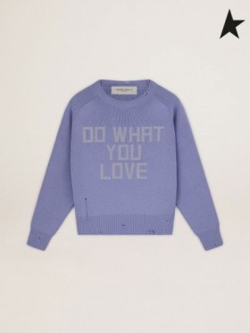 Gâsca de aur Pastel liliac tur-gât Călătorie de colectare pulover cu distressed termina și argint-litere colorate Pastel Liliac