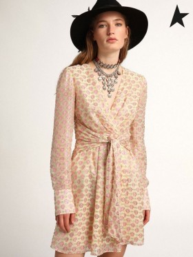 Gâsca de aur galben Pastel Călătorie de colectare Elettra rochie mini cu arcul și Art Deco-stil plumetis design galben