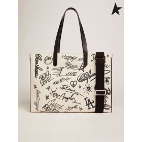 Gâsca de aur Alb Est-Vest, California Sac cu contrastante negru graffiti print alb