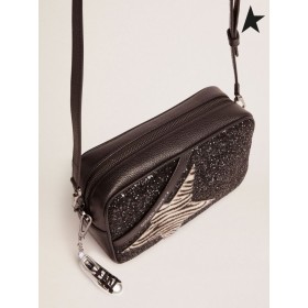 Golden Goose Star Geanta cu sclipici negru și stele în zebra print din piele de ponei Negru