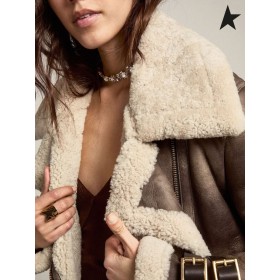 Gasca de aur de Călătorie de colectare Chelsey shearling jacket cream gri