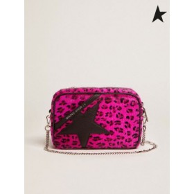Gâsca de aur Mini Star Sac în fuchsia cu imprimeu de leopard din piele de ponei cu negru din piele star fuchsia negru