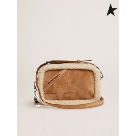 Golden Goose Star Geanta confectionata din piele de căprioară cu shearling tăiate cafea