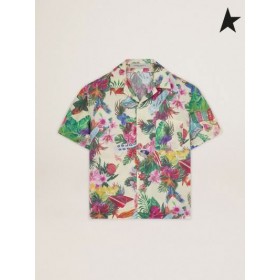 Gâsca de aur galben Pastel Călătorie de colectare Clarissa tricou cu peste tot multicolor print tropical galben