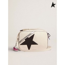 Golden Goose Star Sac în alb cu ciocanul de piele, argintiu metalizat tapiterie si negru stele sclipici alb
