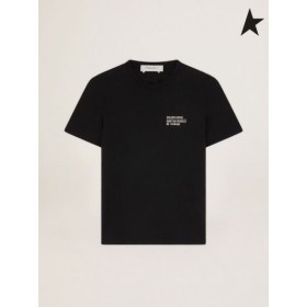 Gâsca de aur Negru Călătorie de colectare T-shirt cu contrastante logo-ul alb și inscripțiile de pe fata negru