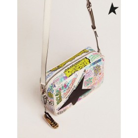 Golden Goose Star Sac cu graffiti print si negru stele sclipici alb