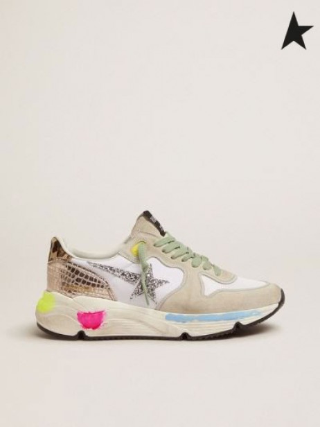 Zlatá Hus Bežecká Obuv Jediným tenisky v semiš s lesk a leopard tlač leopard