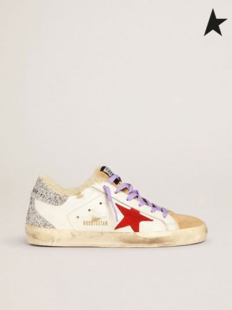 Zlatá Hus Super-Star tenisky s shearling podšívka a červený semiš hviezdičkový white