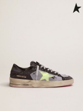 Zlatá Hus Stardan tenisky s trblietavý hornej, fluorescenčná žlté hviezdy a oka vložky hnedé Fluorescenčná žltá