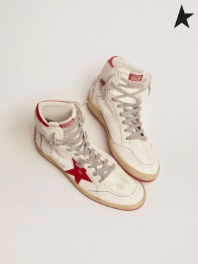 Zlatá Hus Sky-Hviezdičkový tenisky s podpisom na členok a červené kožené vložky biela