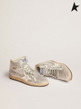 Zlatá Hus Sky-Hviezdičkový tenisky v optickej biely semiš s všetci-cez kryštály a biele nappa kože hviezdičkový white red strieborná