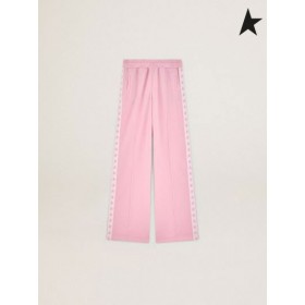 Zlatá Hus Ružová Dorotea Star zber jogging nohavice s bielymi pásy a ružové hviezdy na oboch stranách pink white