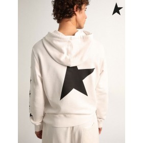 Zlatá Hus Alighiero Star zber mikina s kapucňou v vintage white s kontrastné čierne hviezdy biele