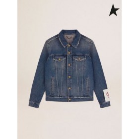 Zlatá Hus Zlatá kolekcia mid-umývanie denim jacket núdzi liečba modrá