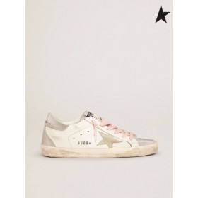 Zlatá Hus Super-Star tenisky s strieborný lesk jazyk a náklon kartu s kockovaný vzor biela strieborná