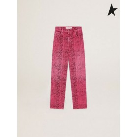 Zlatá Hus Azalea-farebné Cesty zber džínsové nohavice s black leopard tlač ružová čierna