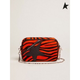 Zlatá Hus Mini Star Taška v orange tiger-tlač pony koži s čiernym koženým star black orange