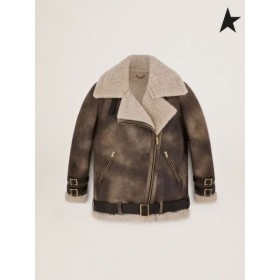 Zlatá Hus Cesty zber Chelsey shearling bunda krém sivá