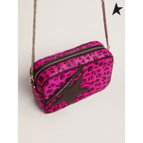 Zlatá Hus Mini Star Taška v fuchsia leopard tlač pony koži s čiernym koženým star čierna, fuchsia