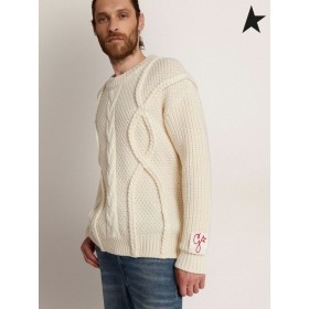 Zlatá Hus posádky krku sveter v bielej vlny Béžová biela