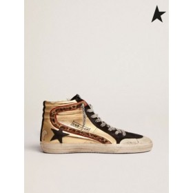 Zlatá Hus Penstar tenisky v zlate koža čierna koža star a leopard tlač pony pokožky vložiť zlatá farba čierna čierna