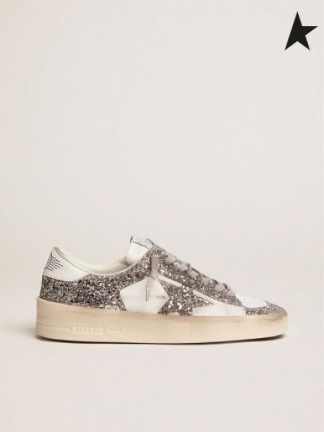 황금알을 낳는 거위 Stardan 운동화를 실버 반짝이는 흰색 실버