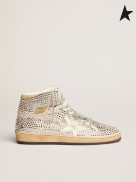 황금알을 낳는 거위늘 스니커즈 광학적인 화이트웨이드와 모든 결정 및 흰색 가죽 성급 호텔 레드 실버