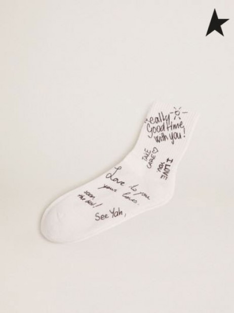 Optičke bijele čarape Golden Goose s crno-золотистой natpisom smeđa, bijela, crna