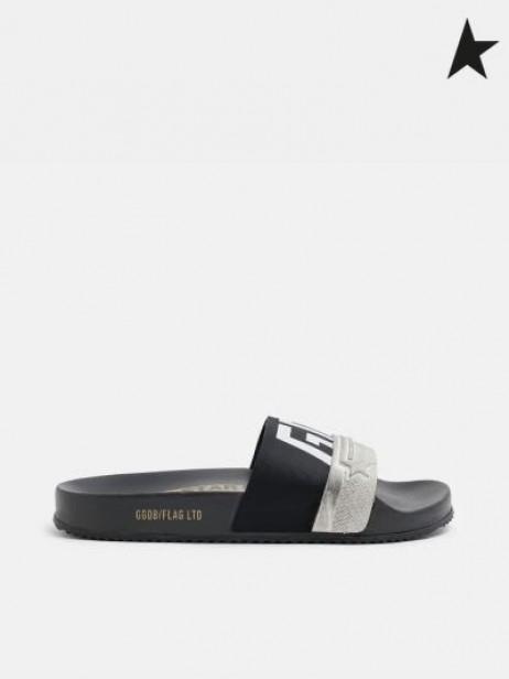 Tenisice Golden Goose black Poolstars s двухцветным remenom i logo black white crna