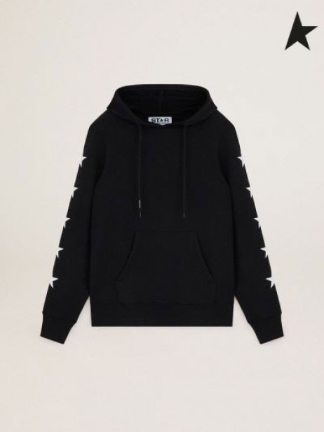 Majica Golden Goose Black iz zbirke Alighiero Star s kontrastnim bijelim zvijezdama Crne boje