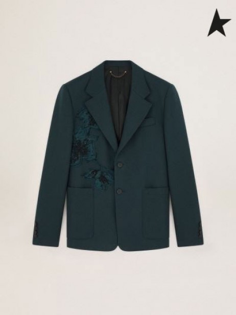 Однобортный jakna Derik iz zbirke Journey collection Golden Goose s нашивками u obliku boja tamno tirkizno boje