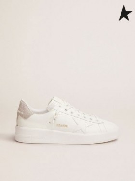 Tenisice Golden Goose Purestar od bijele kože sa sjajnim peta boje šampanjca bijele boje