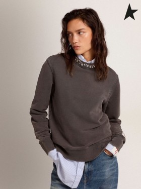 Majica Golden Goose Golden collection антрацитово-sive boje sa kristalima кабошона tamno sive boje