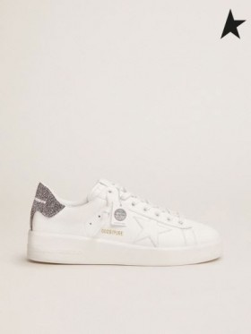 Tenisice Golden Goose Purestar od bijele kože uz pomoć kristalne язычком na petu bijelo srebro