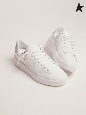 Tenisice Golden Goose Purestar od bijele kože sa sjajnim peta boje šampanjca bijele boje