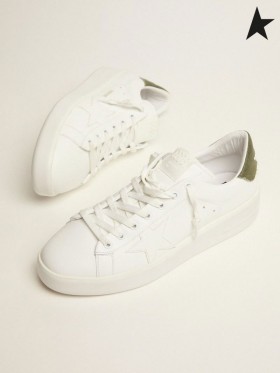 Tenisice Golden Goose Purestar od bijele kože sa zelenom холщовой umetanja na petu bijele boje