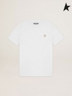 T-shirt Golden Goose White Star collection sa zlatnim sjajnim zvijezda ispred bijele boje
