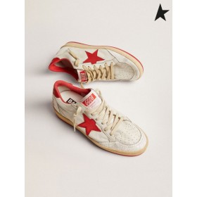 Kožne tenisice Golden Goose White Ball Star s crvenom zvijezdom i язычком na petu bijele boje