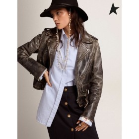 Байкерская jakna Golden Goose od crne kože crne boje